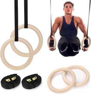 xnbnsj Wooden Gymnastic Rings with Adjustable Straps for Gym,Cross Training,Strength Training,Pull Ups 