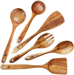 6 Set of Bamboo Kitchen Tools. Premium Kitchen Cooking Utensils Bamboo Spoon Spatula 