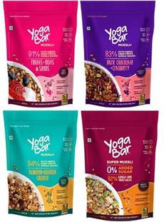 Yogabar Muesli Variety Pack of 4| Dark Chocolate & Cranberry|Fruits &Nuts| Almond Quinoa Box