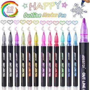 Modinity Pens Set Double Line Metallic Outline Markers Pens Glitter -12pcs Permanent