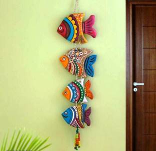 Sohibe Hanging Fish Handmade Hand-Painted Jaipuri Rural Artisans Decorative Showpiece  -  43.5 cm
