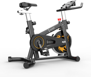 black and yellow stationary bike
