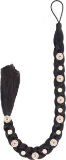 MX WOMEN HAIR STYLE Beautiful Gold Work Parandi Choti For Women and Girls Natural Black  Extension Pack of 1 Hair Extension