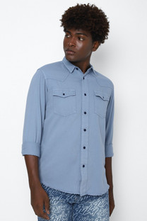 FOREVER 21 Men Solid Casual Blue Shirt 