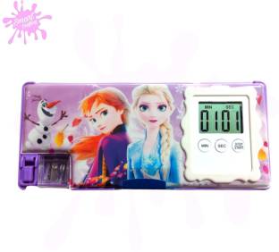  | SmartCrafting Kids Favourite Pencil Box With Stopwatch  onIt|Frozen Cartoon Magnetic Pencil Box Cartoon Printed Magnetic Art  Plastic Pencil Box With Stopwatch Art Plastic Pencil Box - Box