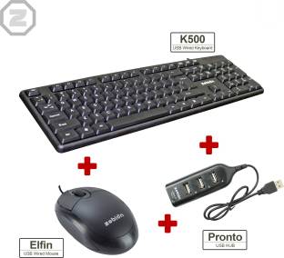 zebion K500 keyboard + Elfin Mouse + Pronot 101 USB hub (Pack of 3) Wired USB Desktop Keyboard