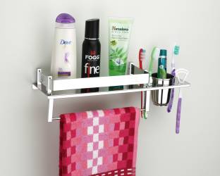 Pillu Stainless Steel 3 in 1 Multipurpose Bathroom Shelf/Rack/Towel Hanger/Tumbler Holder/Bathroom Accessories SILVER Towel Holder