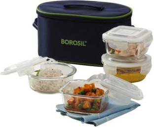 Borosil Microwavable Borosilicate Glass 4 Containers Lunch Box