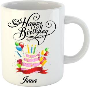 HUPPME Happy Birthday Jiana White (350 ml) Ceramic Coffee Mug