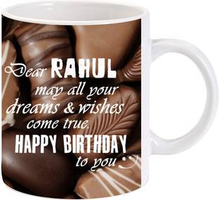 Ramposh Happy Birthday Rahul Name Printed Ceramic Coffee 350 Ml