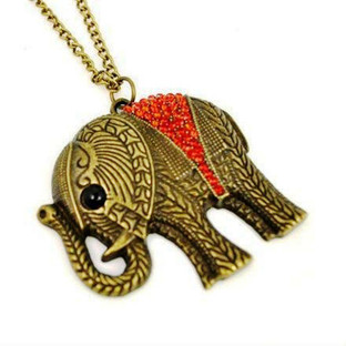 Vintage bronze enamel crystal elephant charm necklace