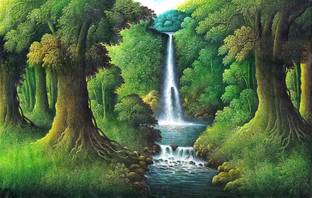 Art Factory Vastu Feng Shui Waterfall Canvas 24 Inch X 36 Inch