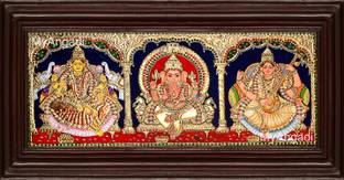 Myangadi 3 Panel Lakshmi Ganesha Saraswathi Tanjore Painting