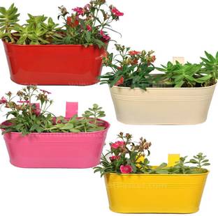 Green World Pots Balcony Railing Plant Container Price In India Trustbasket Set Of 4 Oval Railing Planter Yellow Red Ivory