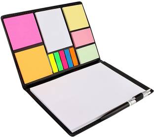 7Trees Neon Colors 50 Sheets Faux Leather Sticky Note Folio Case with Writing Pad and Ballpoint Pen, 11 Colors