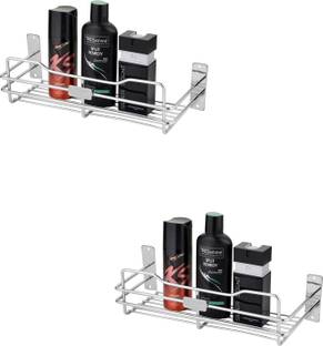 Leaves Perfume Rack Pack Of 2 Pcs Stainless Steel Wall Shelf