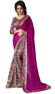 Oomph! Plain, Printed, Floral Print Bollywood Georgette, Cotton Sari