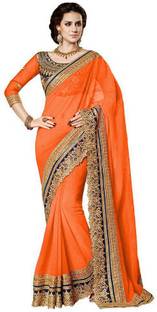 Avsar Prints Solid, Self Design, Printed Fashion Georgette Sari