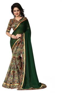 Oomph! Printed Bollywood Georgette, Cotton Sari