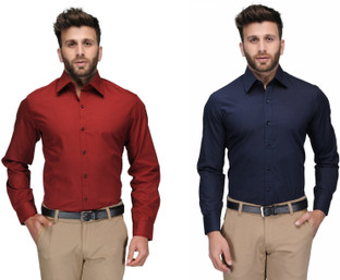 james Men Solid Formal Dark Blue, Red 