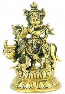 Aakrati Shri Krishna Statue With Cow Metal Murti Deorative For