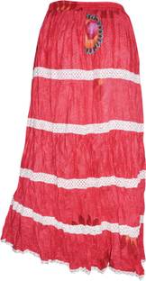 Indiatrendzs Printed Women's A-line Pink Skirt