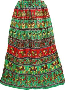 Indiatrendzs Animal Print Women's A-line Green Skirt