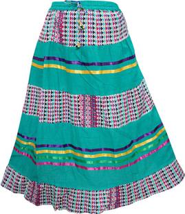 Indiatrendzs Printed Women's A-line Green Skirt