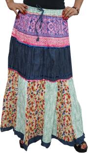 Indiatrendzs Printed Women's A-line Dark Blue Skirt