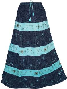 Indiatrendzs Printed Women's A-line Blue Skirt