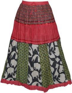Indiatrendzs Printed Women's A-line Red Skirt