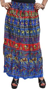 Indiatrendzs Animal Print Women's A-line Blue, Red Skirt