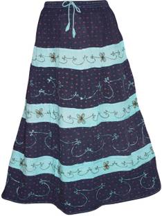 Indiatrendzs Printed Women's A-line Blue Skirt