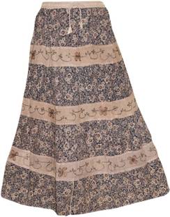 Indiatrendzs Floral Print Women's A-line Beige Skirt