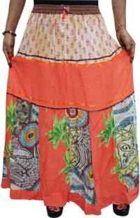 Indiatrendzs Printed Women's A-line Orange Skirt