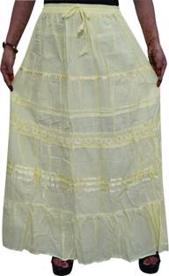 Indiatrendzs Solid Women's A-line Yellow Skirt