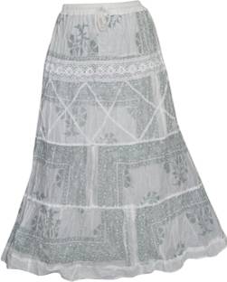 Indiatrendzs Printed Women's A-line White Skirt