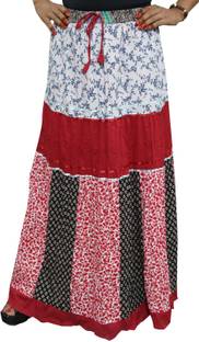 Indiatrendzs Printed Women's A-line Red Skirt