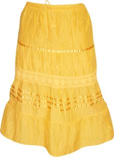 Indiatrendzs Solid Women's Regular Yellow Skirt