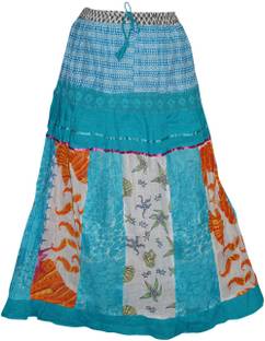Indiatrendzs Printed Women's A-line Light Blue Skirt