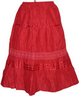 Indiatrendzs Solid Women's Regular Red Skirt