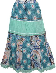 Indiatrendzs Printed Women's A-line Blue Skirt