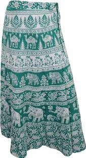 Indiatrendzs Animal Print Women's Wrap Around White, Green Skirt