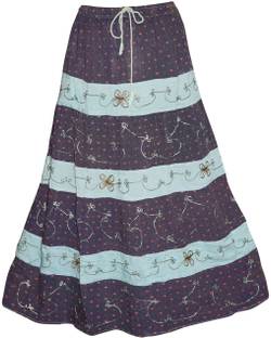 Indiatrendzs Printed Women's A-line Blue Skirt
