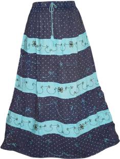 Indiatrendzs Printed Women's A-line Blue Skirt