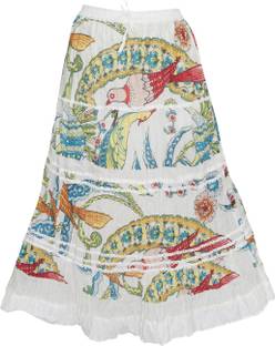 Indiatrendzs Printed Women's A-line White Skirt