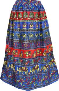 Indiatrendzs Animal Print Women's A-line Blue Skirt