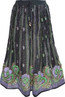 Indiatrendzs Printed Women's A-line Black Skirt