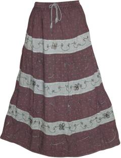 Indiatrendzs Printed Women's A-line Maroon Skirt