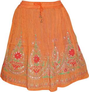 Indiatrendzs Embellished Women's A-line Orange Skirt